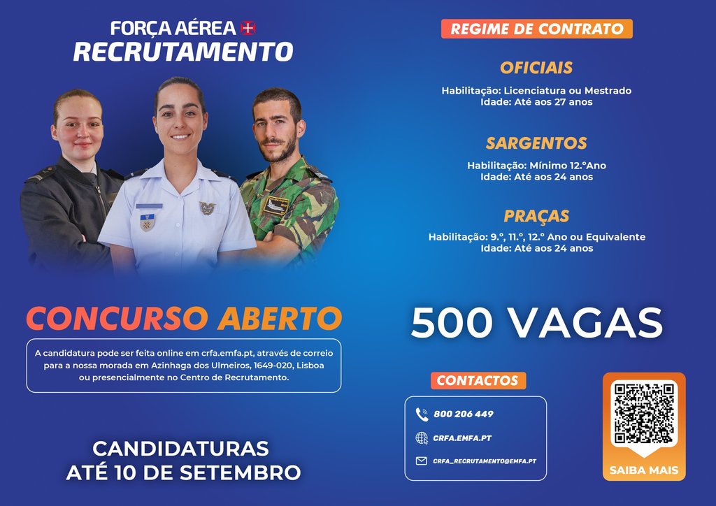 Força Aérea - Concurso de Admissão ao Regime de Contrato, para as categorias de Oficiais, Sargent...