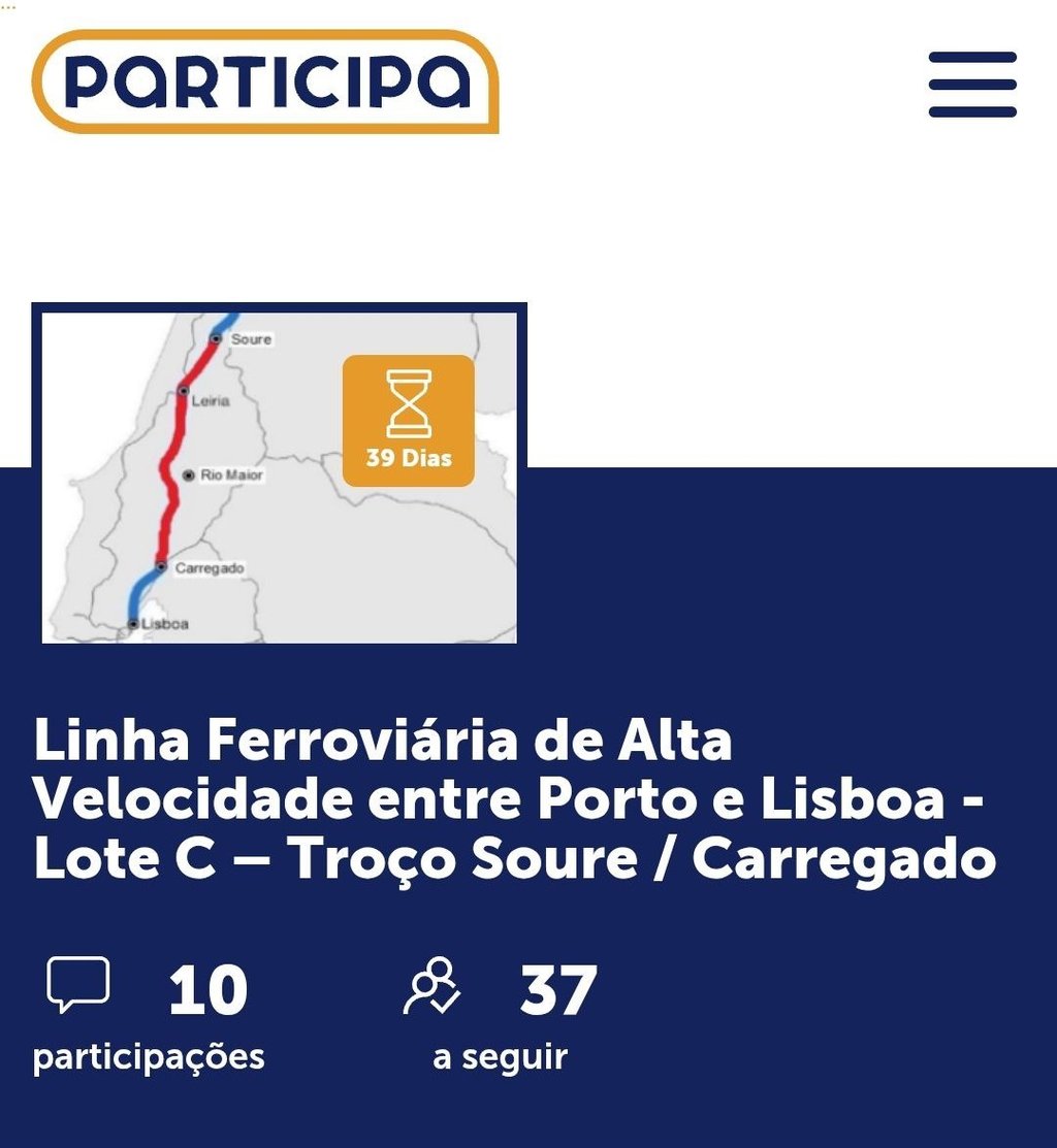  Consulta pública - Linha Ferroviária de Alta Velocidade entre Porto e Lisboa - Fase 2: Troço Sou...