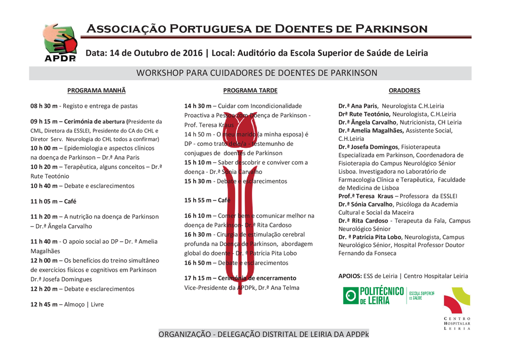 Workshop para cuidadores de doentes de Parkinson